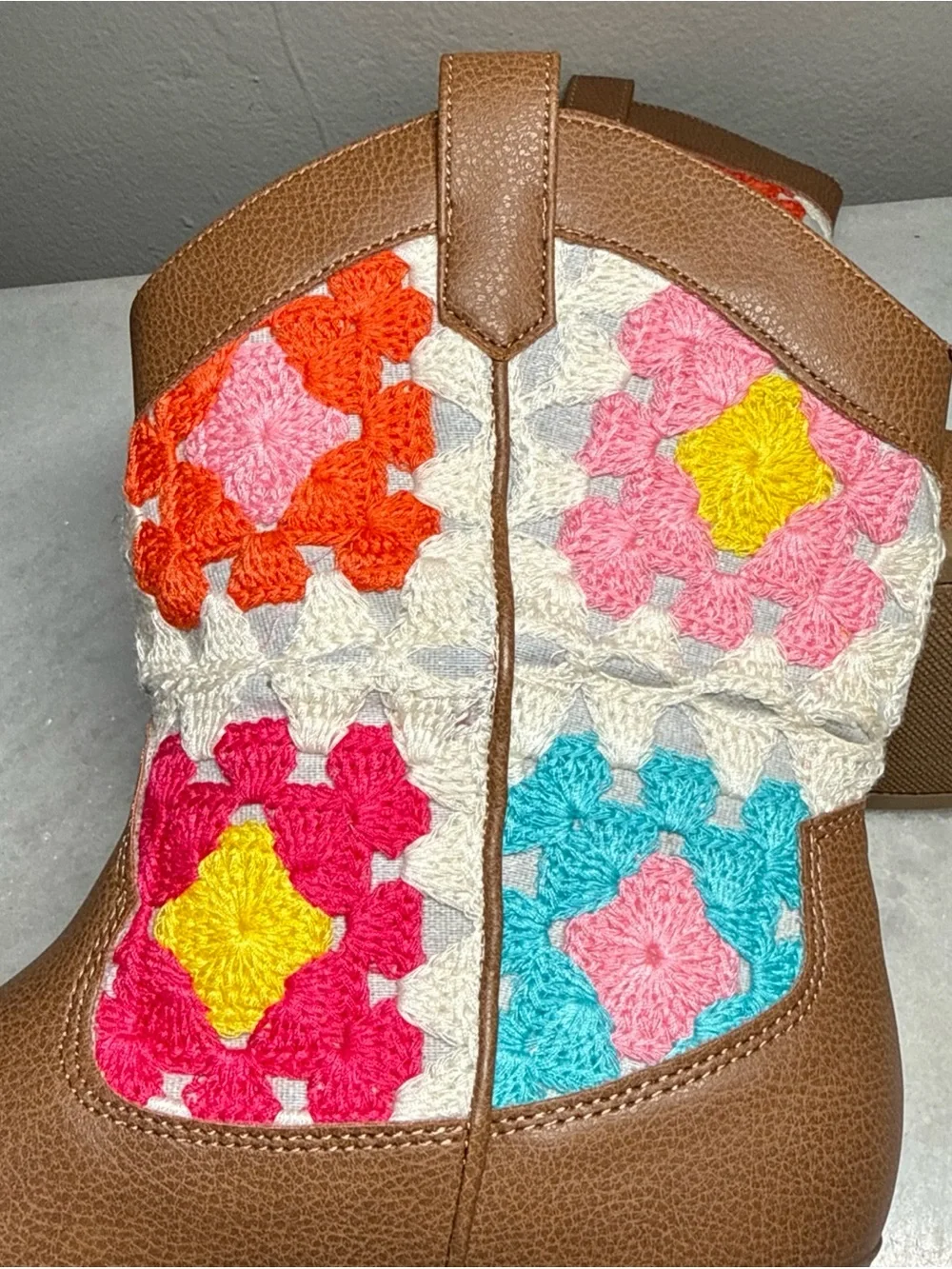 Sonoma Girls Western Cowboy Boots Brown Crochet Mid-Calf Ankle Boots Size 5 Boho